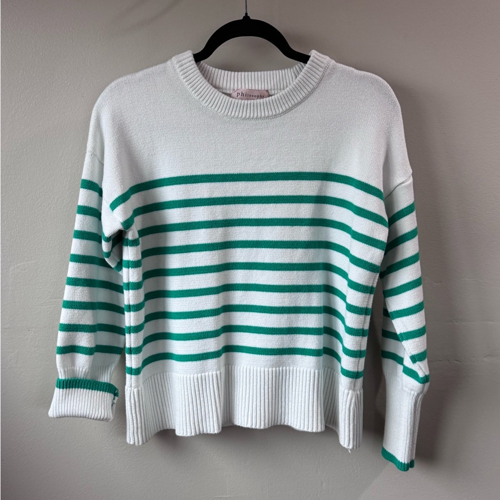 Adorable Philosophy Republic Clothing Green White Striped Sweater Casual Large - Picture 2 of 8